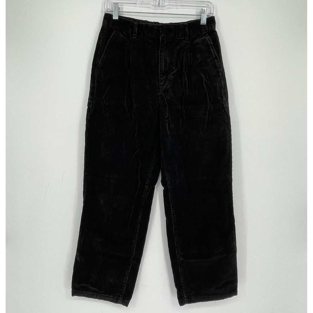 MUJI Women's Black Pleated Corduroy Wide Leg Winter Fall Trousers Pants Size 8
